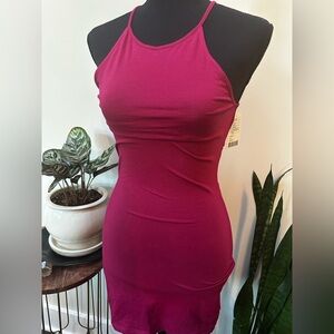 Wine colored mini dress with lace up back